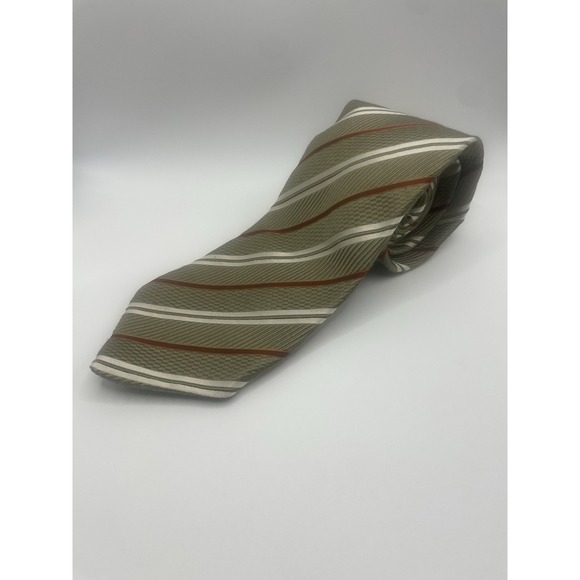 Ermenegildo Zegna Mens Green Stripes Silk/ Cotton Blend-Neck Tie-Made Italy - Picture 2 of 7